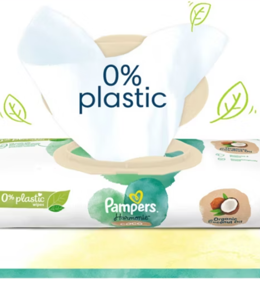 Pampers Harmonie Coco Baby Wipes Plastic Free 4 Packs = 176 Wipes