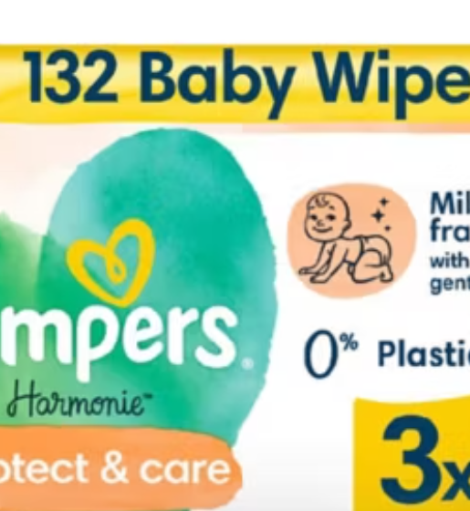 Pampers Harmonie Protect & Care Wipes Plastic Free 3 Packs = 132 Wipes