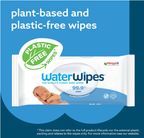 WaterWipes Plastic-Free Original Baby Wipes, 99.9% Water Based Wipes, Unscented for Sensitive Skin, 720 count (Pack of 12)